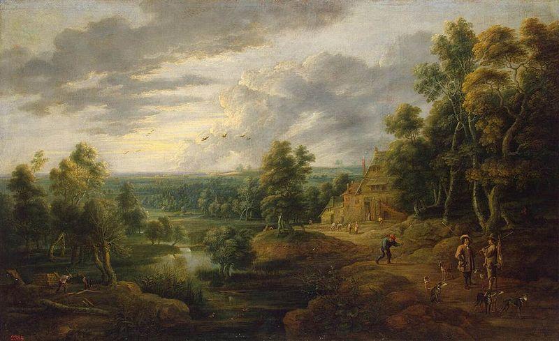 Lucas van Uden Landscape with Hunters oil painting image
